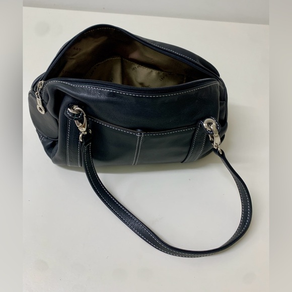 Y2K Vtg Black Leather Lee's Needle Art Handbag Purse - Picture 6 of 16